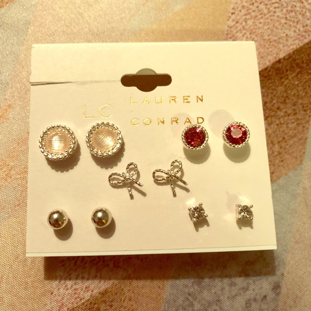 Lauren Conrad 5 pair new earrings silver bow